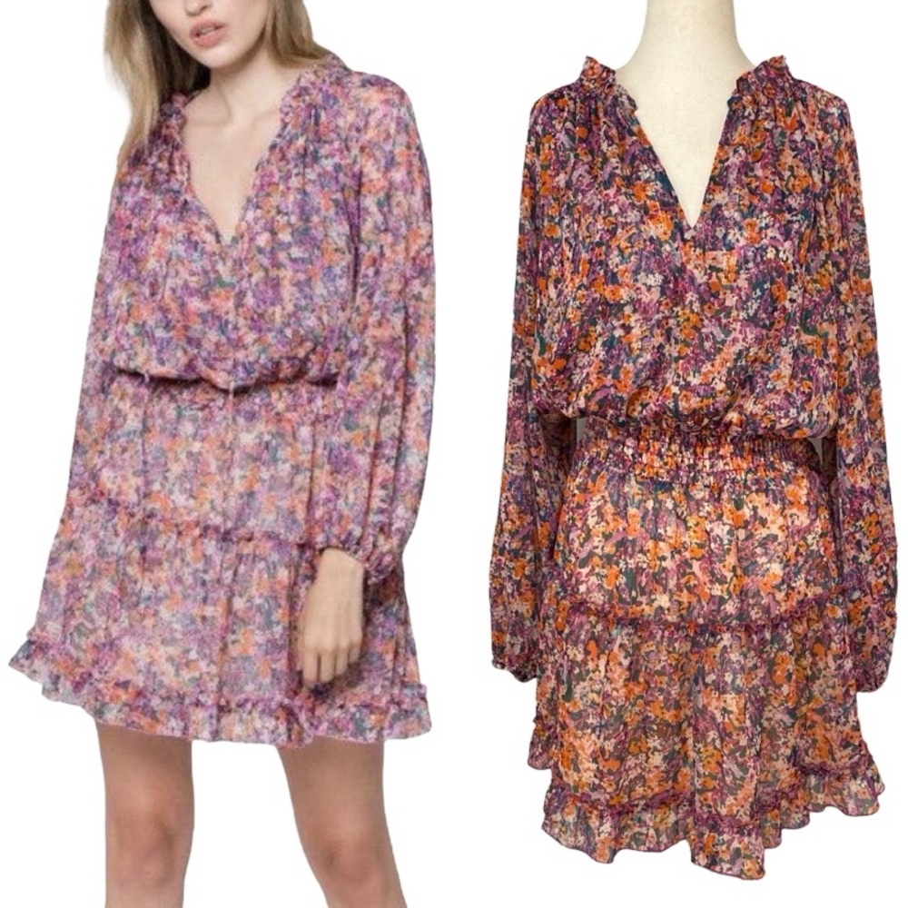 Lavender Brown Mixed Magenta Floral Dress